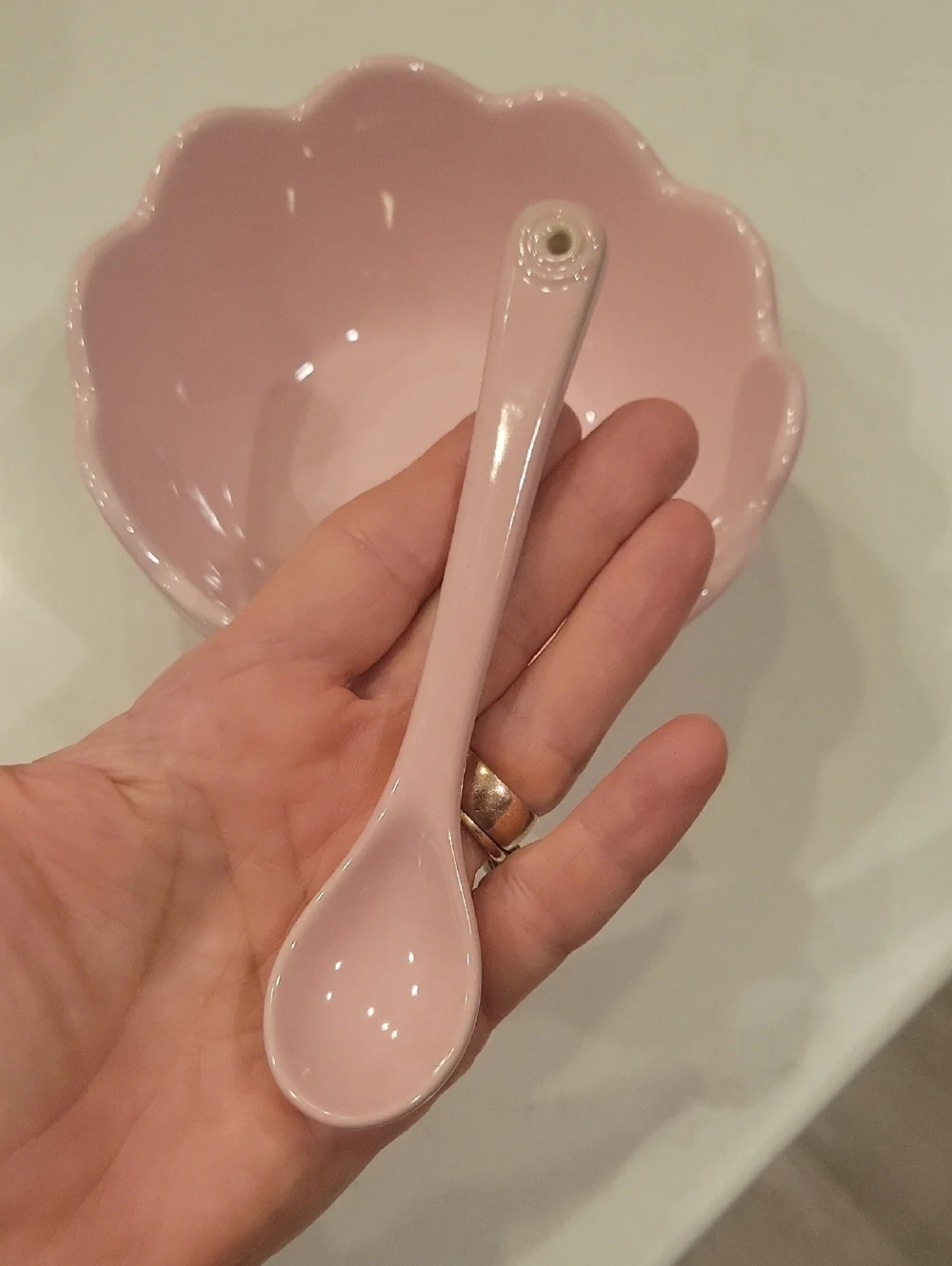 Le Creuset Chiffon Pink Bowl With Matching Cafe Spoon